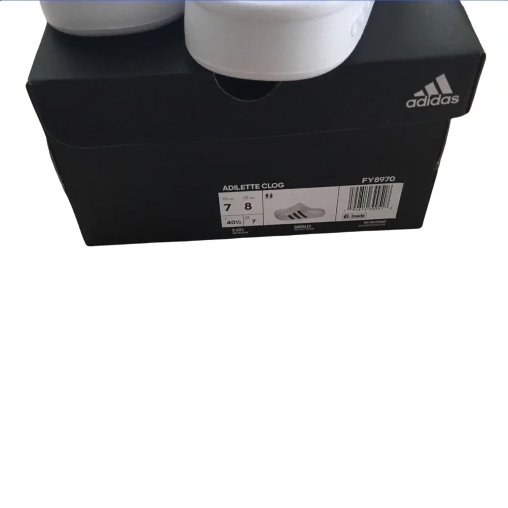 Brand New Adidas Adilette White/Black Clog sz 7 & 8 women left - Picture 3 of 11